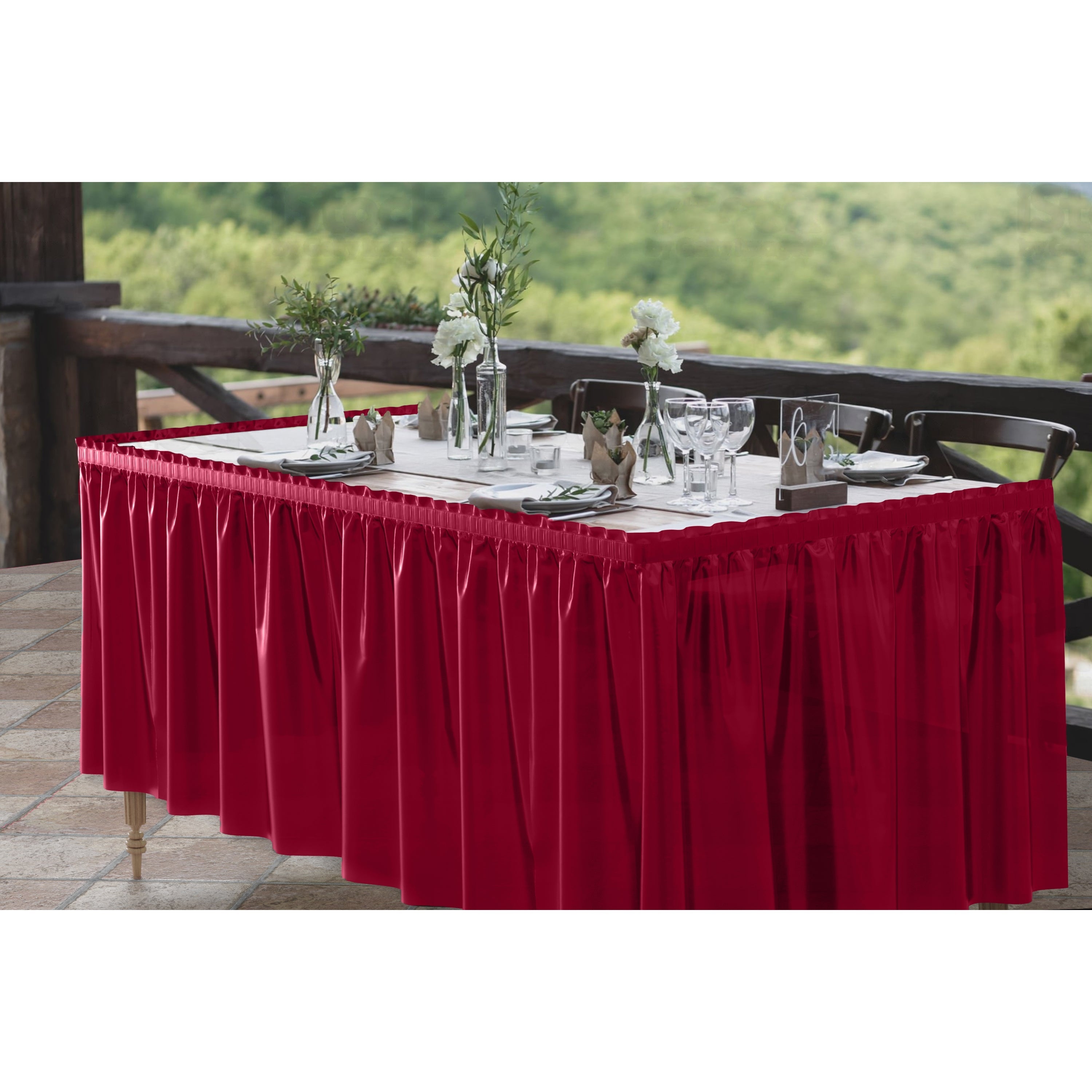 Burgundy Plastic Table Skirt | Case of 48
