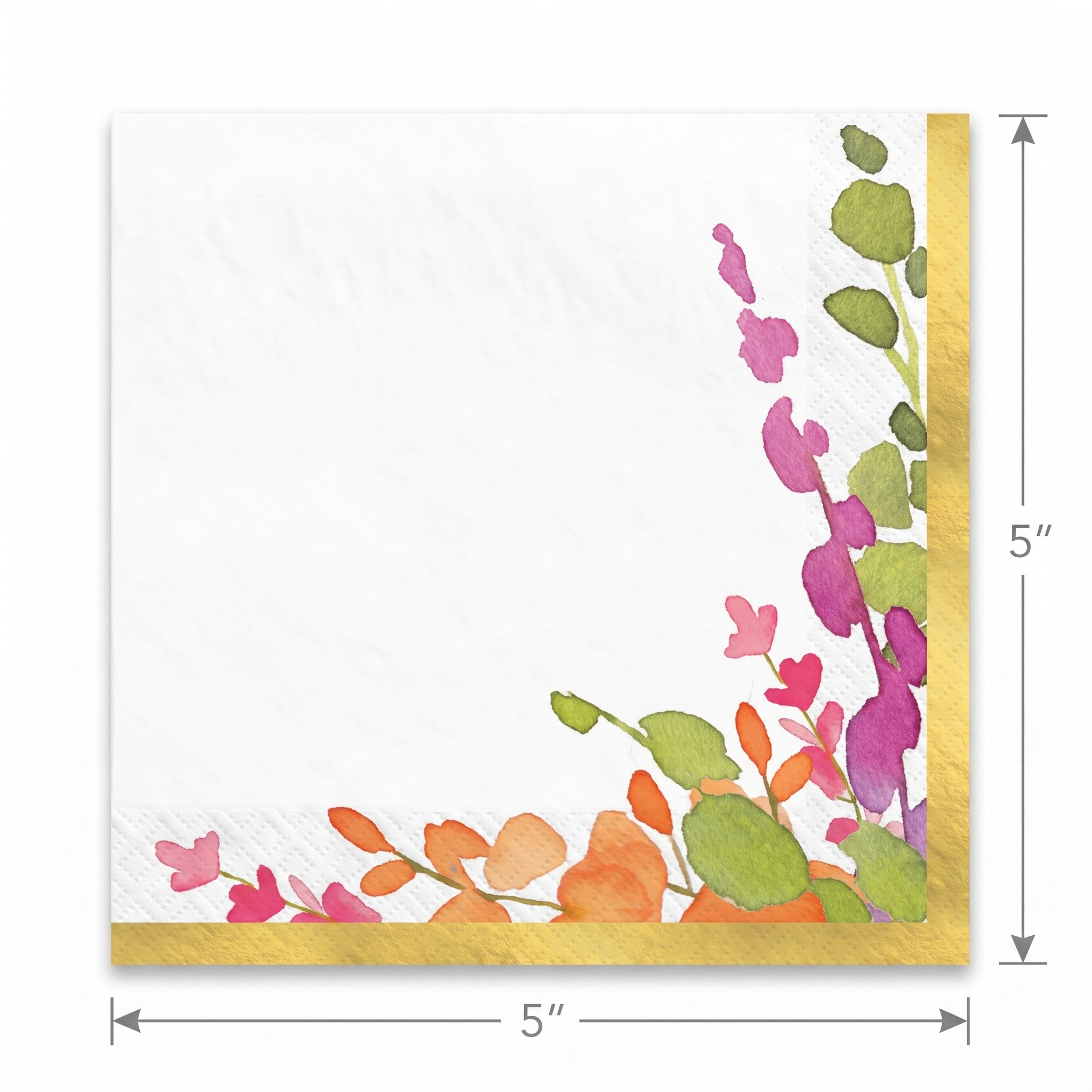 Romantic Floral Beverage Napkins with Gold Trim - 16 Pack - 5 In. X 5 In.