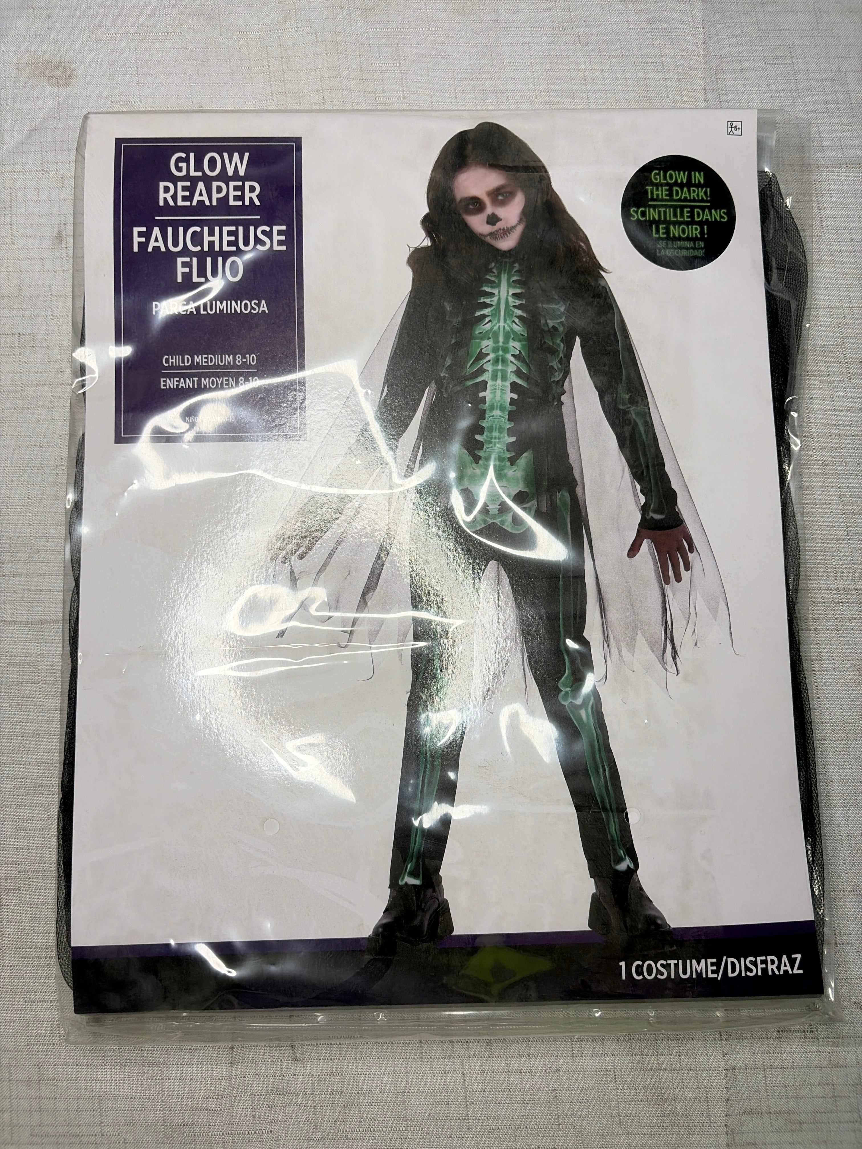 Glow Reaper Skeleton Halloween Costume for Girls - Child M (8-10)