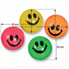 Smiley Face Bounce Balls Party Favors - 8 Pack 49 mm Neon Bouncy Balls for Kids, Goody Bag Stuffers, Classroom Prizes, Retro Stress Relief Desk Toys