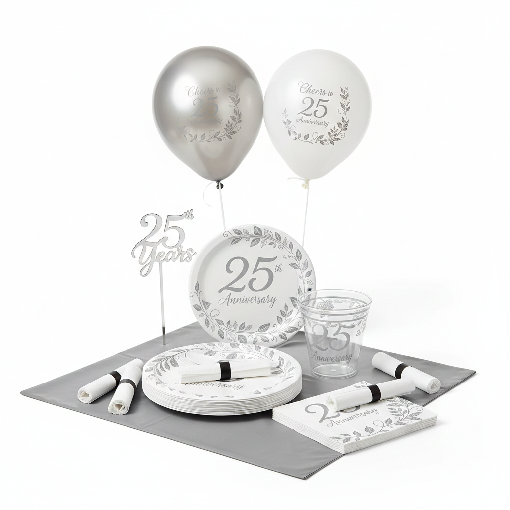 81 Pcs 25th Anniversary Party Kit - For 8 Guests