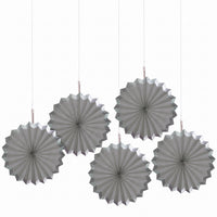 Elegant Silver Paper Parasol Fan Decoration - 5 Pack
