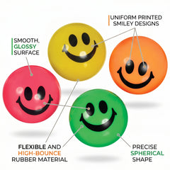 Smiley Face Bounce Balls Party Favors - 8 Pack 49 mm Neon Bouncy Balls for Kids, Goody Bag Stuffers, Classroom Prizes, Retro Stress Relief Desk Toys