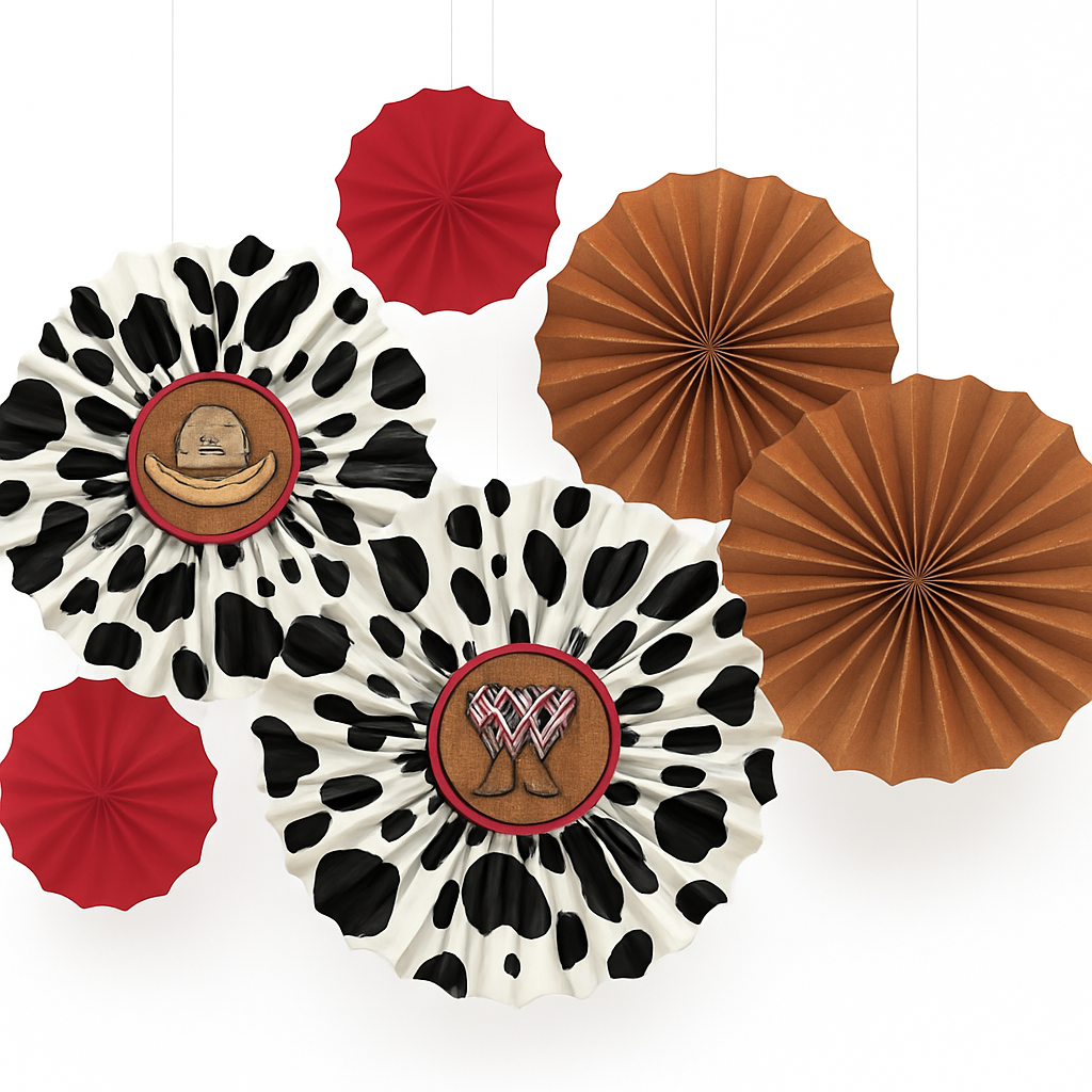 Rustic Western Paper Fan Decorations - 6 Pack