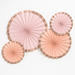 Rose Gold Parasol Paper Fans - Set of 4, 16-inch