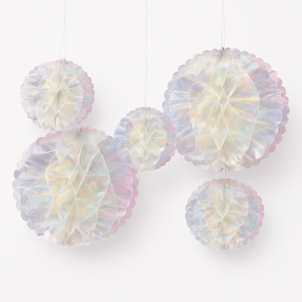 Iridescent Luminous Mini Honeycomb Hanging Decorations, 5-Inch, 5-Pack