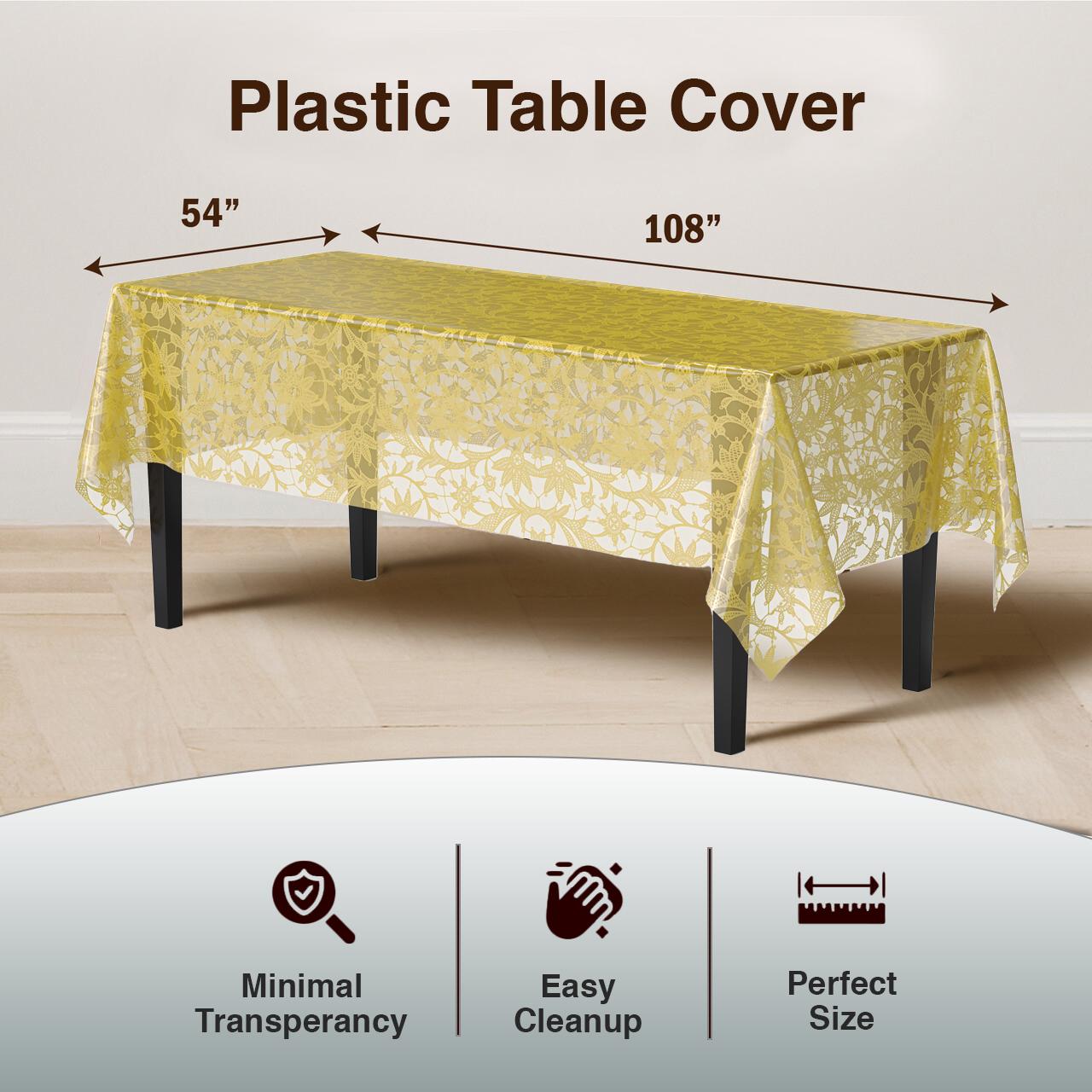 Gold Lace Plastic Table Covers | 6 Pack - 54 In. x 108 In.