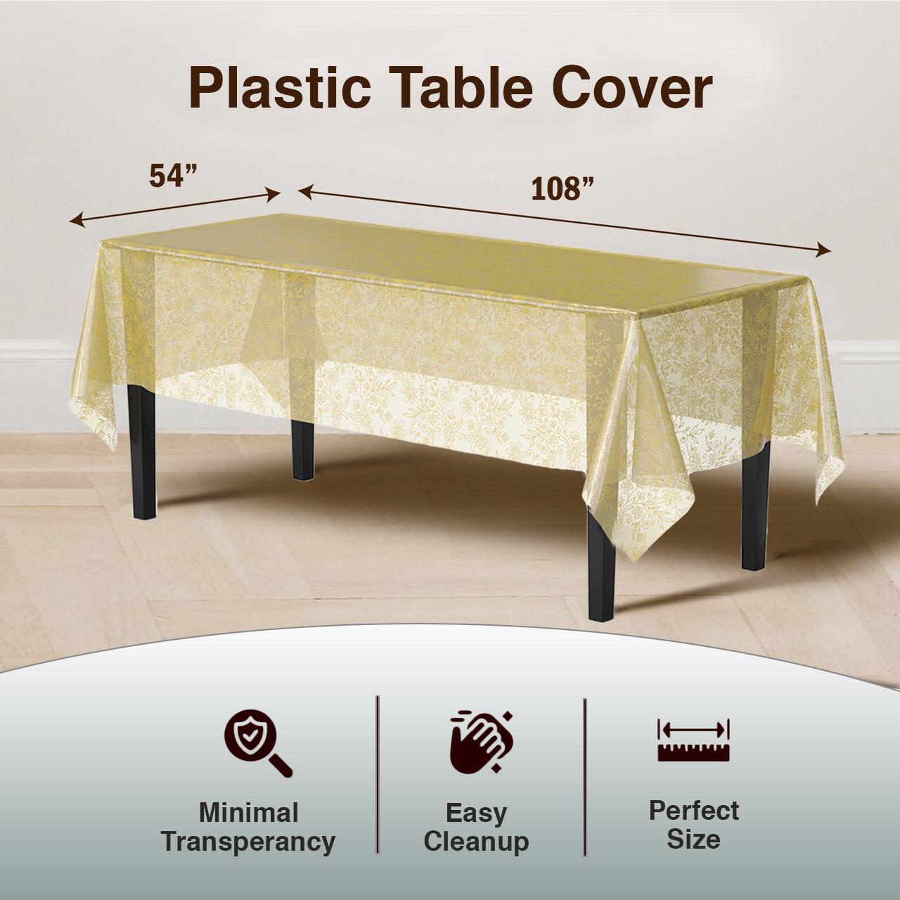 Gold Floral Plastic Table Covers | 6 Pack - 54 In. x 108 In.