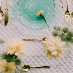 9 In. Mint/Gold Petal Plates | 20 Count
