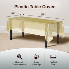 Premium Gold Floral Plastic Table Covers | 12 Count - 54 In. x 108 In.