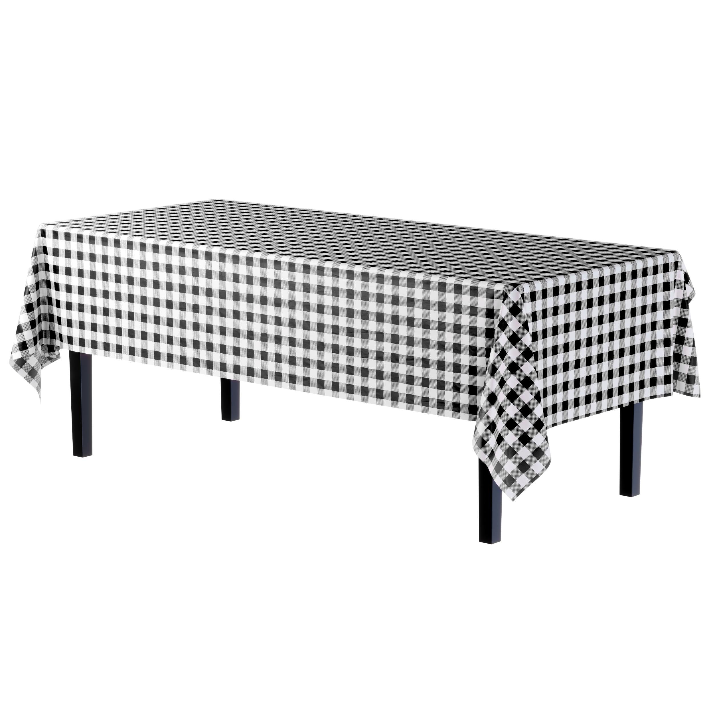 54 In. x 300 Ft. Cut to Size Plastic Table Cover  | Black Gingham | Case of 4