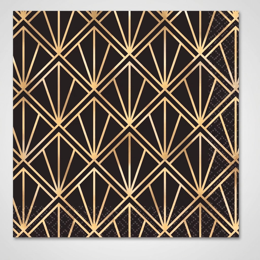 Glamorous Hollywood Gold & Black Beverage Napkins - 16 Pack - 5 In. X 5 In.
