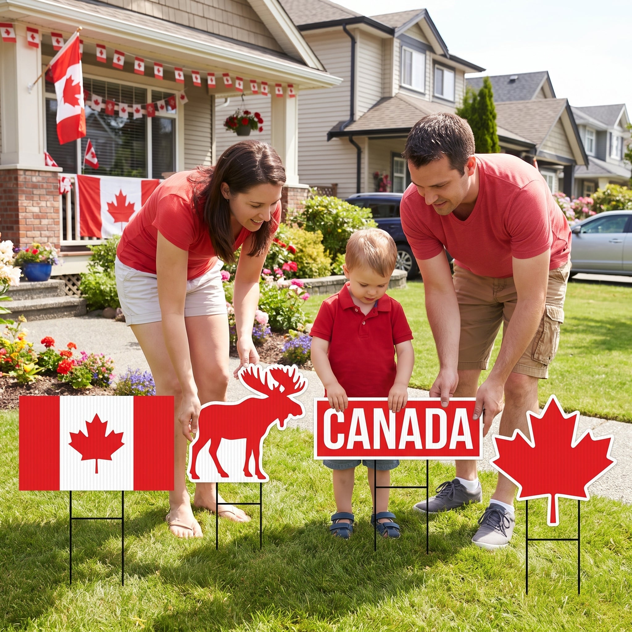 Canada Day Yard Sign Set - 9-Piece Patriotic Lawn Decorations