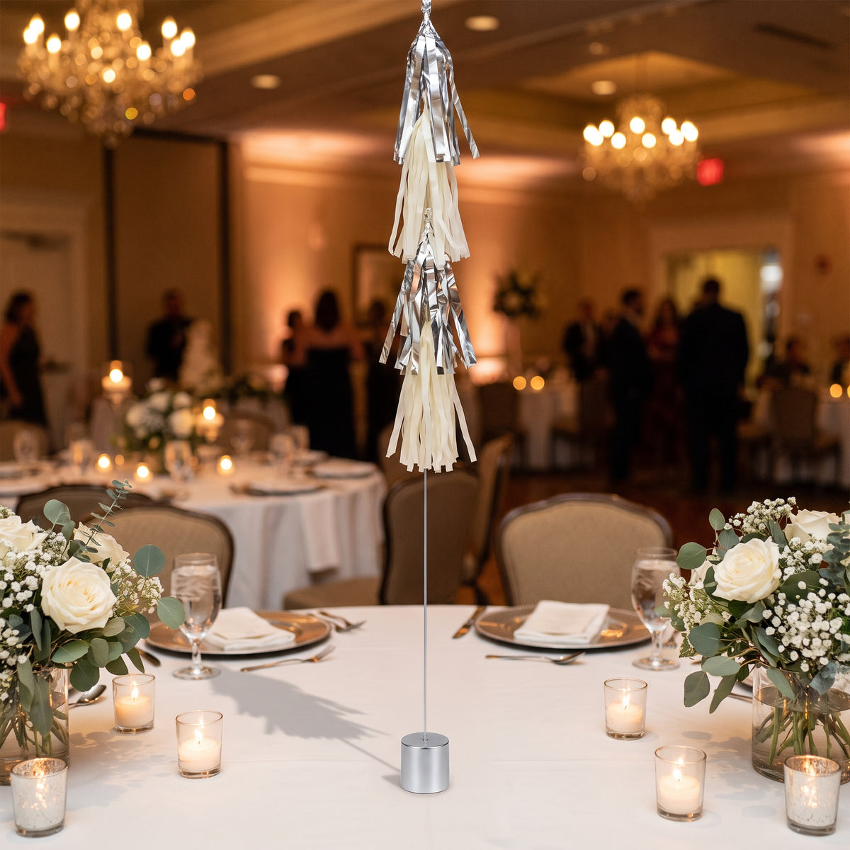 Silver & White Tassel Balloon Weight Tail Accessory, 6-Ft