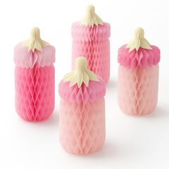It's a Girl Baby Bottle Honeycomb Centerpiece Kit, 4-Pack