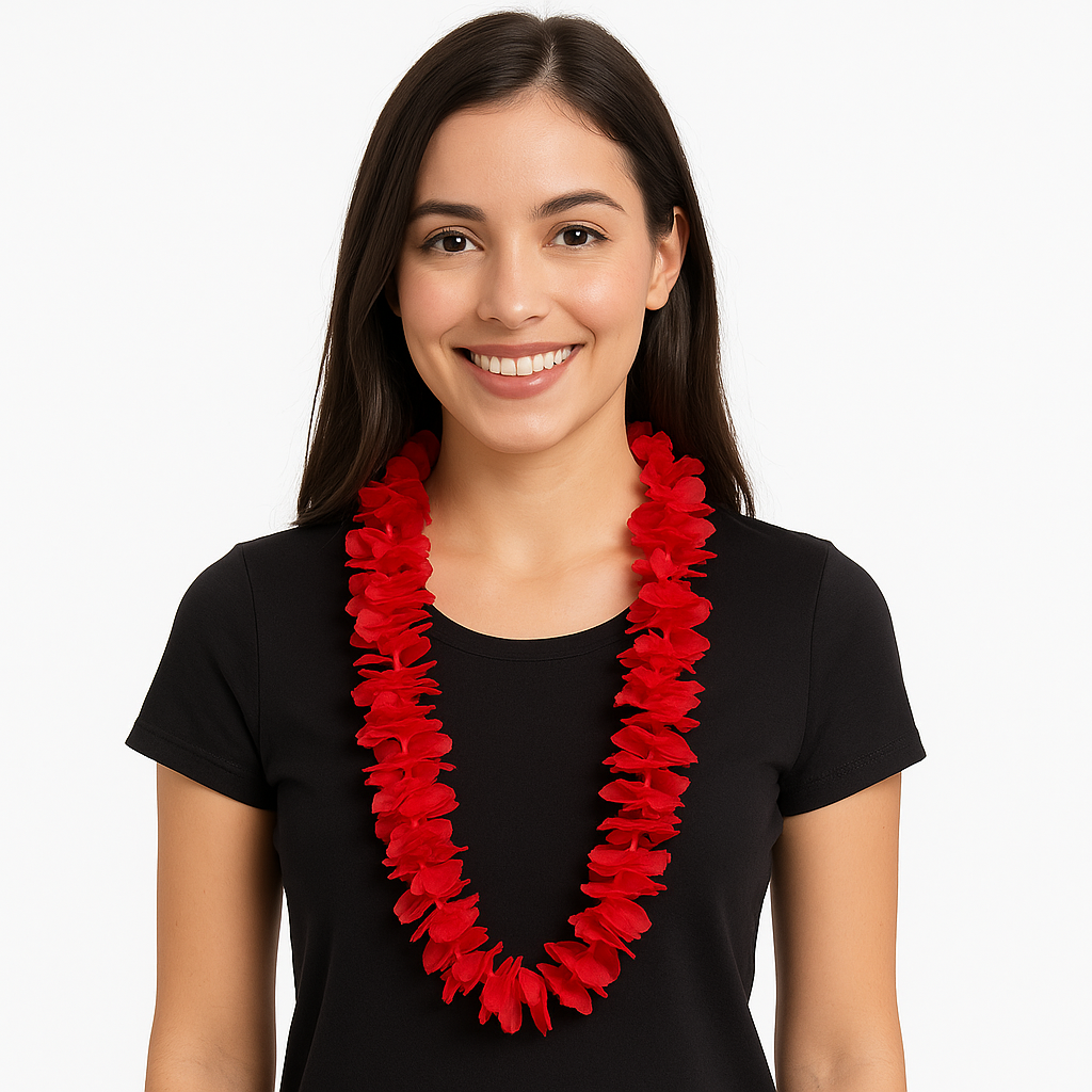 Vibrant Red Lei Necklace - 40" Tropical Accessory