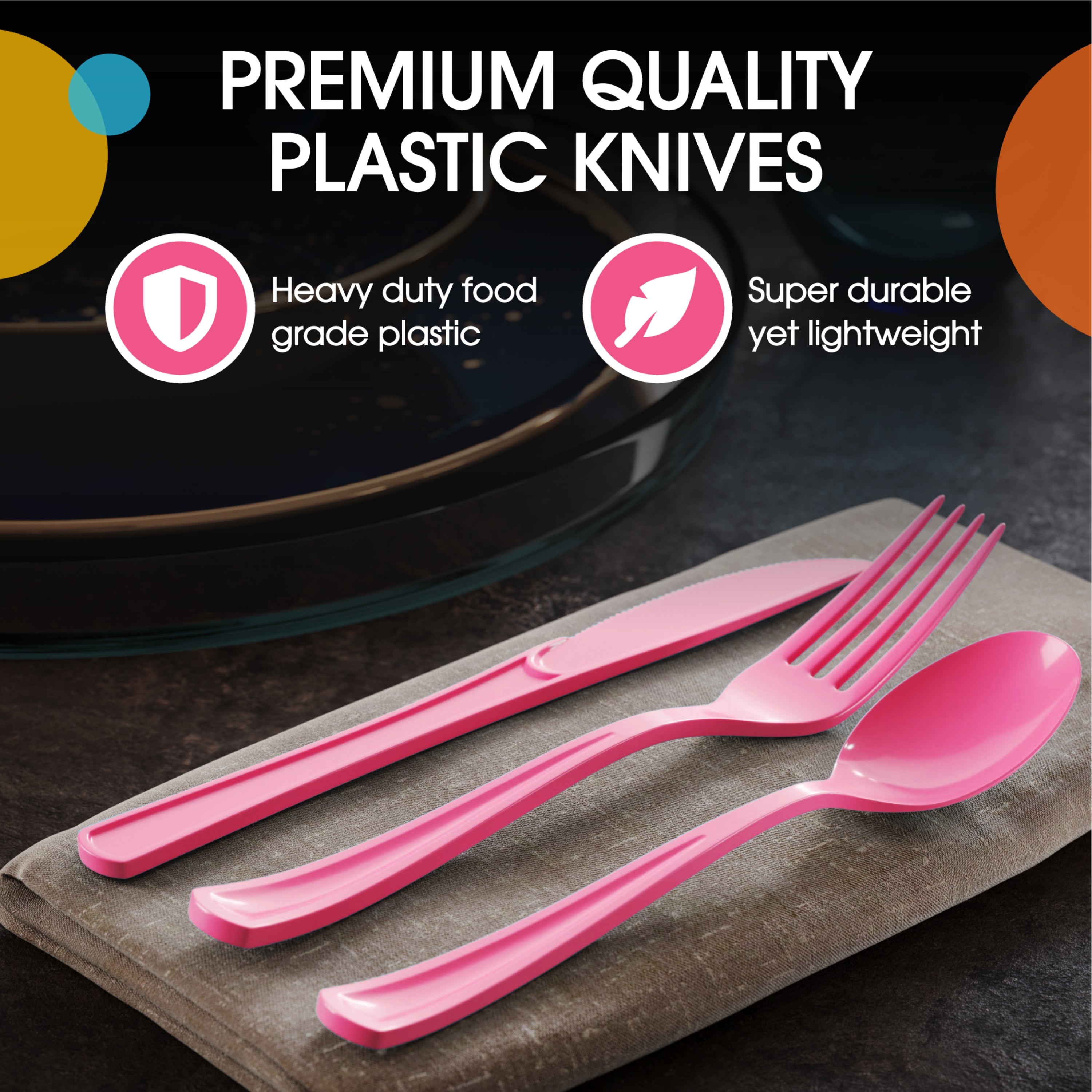 Heavy Duty Cerise Plastic Knives - 7.5 in. - 50 Ct.