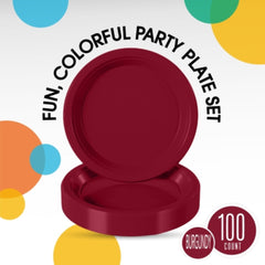 9 In. Burgundy Plastic Plates | 100 Count
