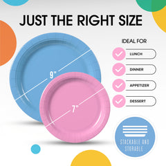 9 & 7 Inch.  Light Blue and Pink Paper Plates Combo - 200 Pack (100 of each)