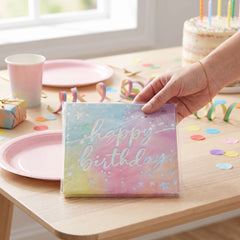 Iridescent Luminous Rainbow Birthday Lunch Napkins - 6.5 In. x 6.5 In. - 16 Pack