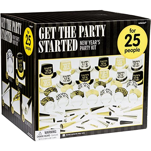 Amscan Get The Party Started New Year's 2026 Party Kit for 25, Includes Top Hats and Tiaras