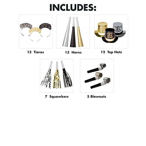 Amscan Get The Party Started New Year's 2026 Party Kit for 25, Includes Top Hats and Tiaras