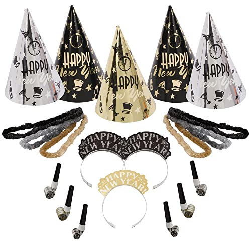 Amscan Elegant Eve 2026 New Year's Eve Decorations Party Supplies for 25, Includes Cone Hats and Tiaras
