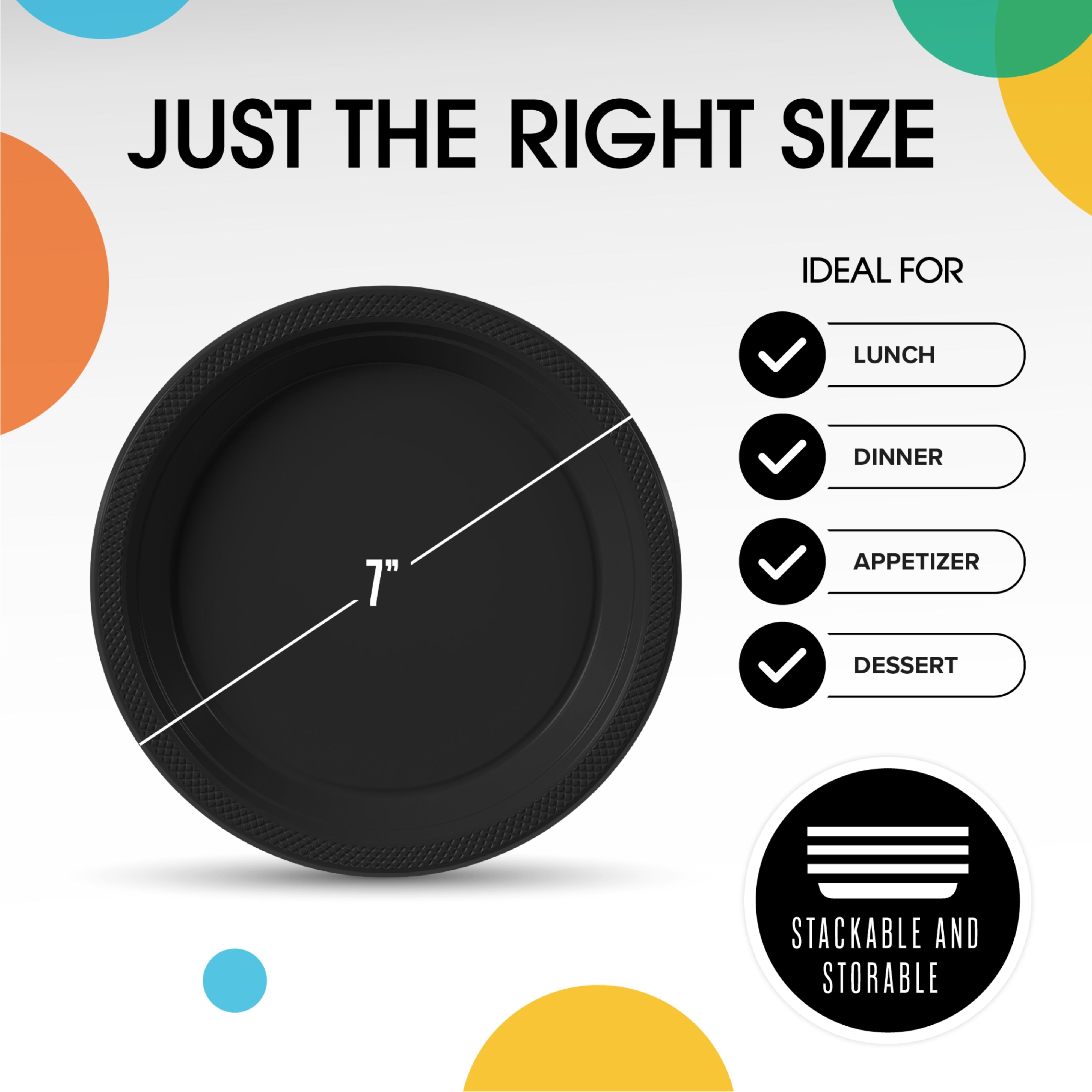 PMA - 7 In. Black Plastic Plates - 50 Ct.