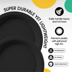 PMA - 7 In. Black Plastic Plates - 50 Ct.