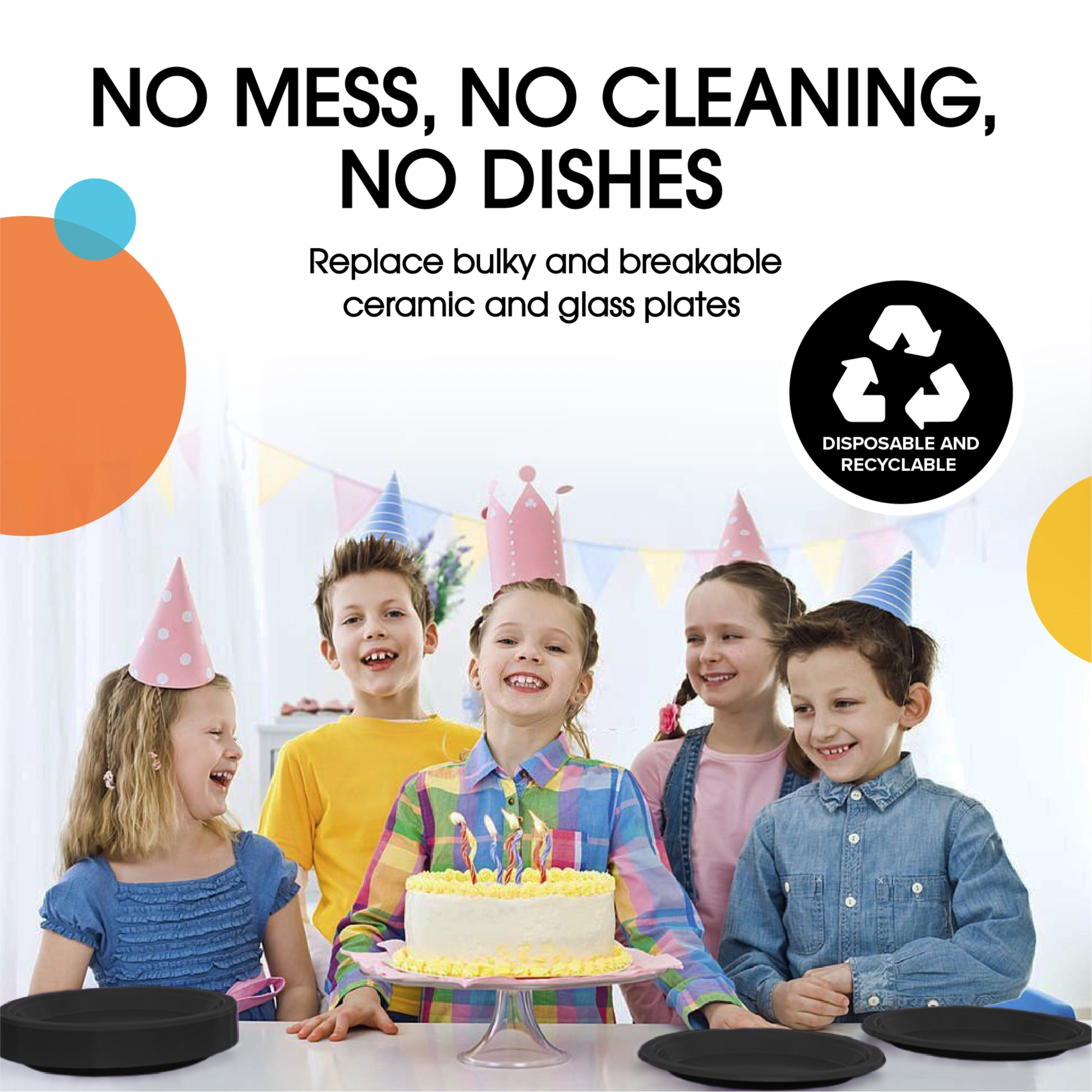 PMA - 7 In. Black Plastic Plates - 50 Ct.
