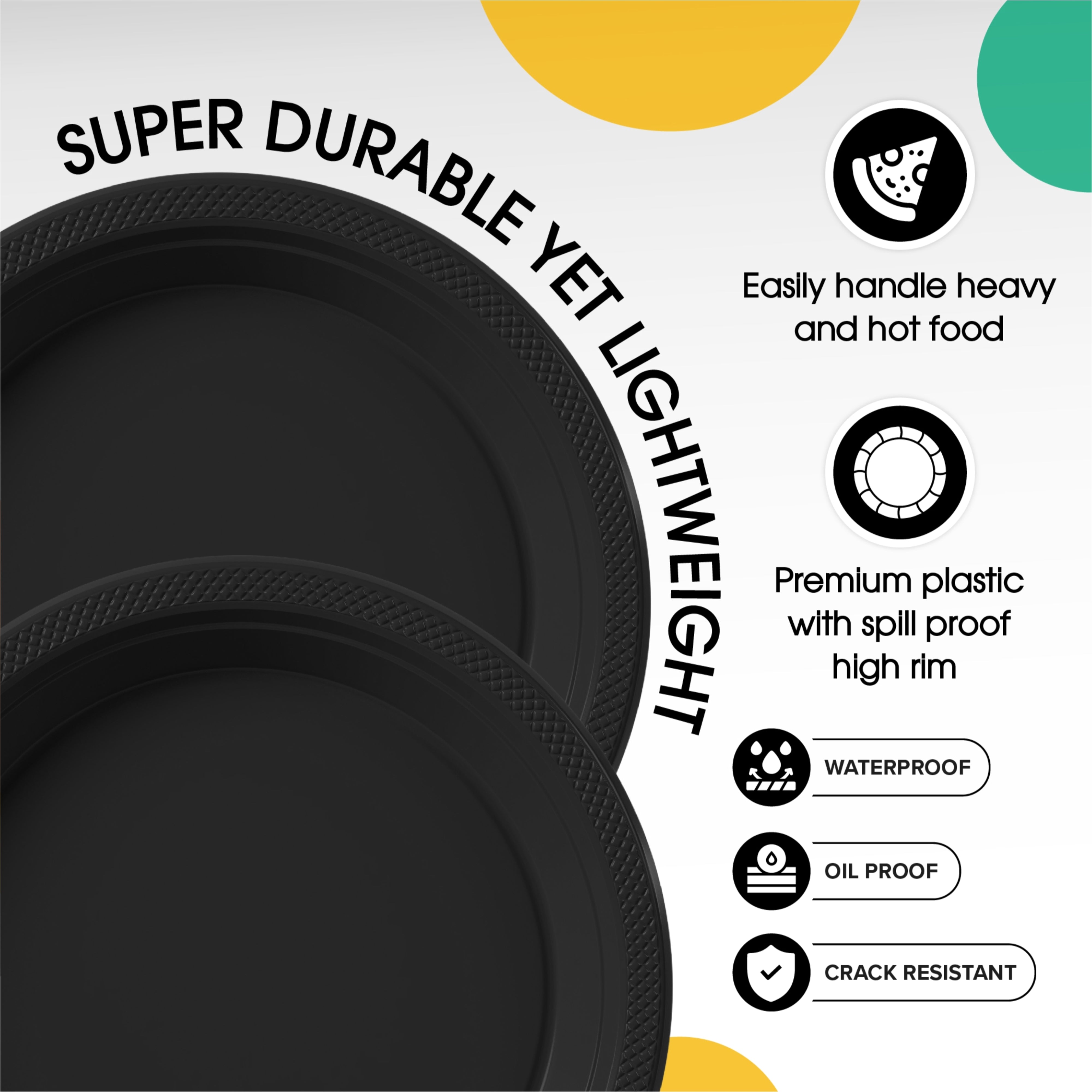 PMA - 9 In. Black Plastic Plates - 50 Ct.