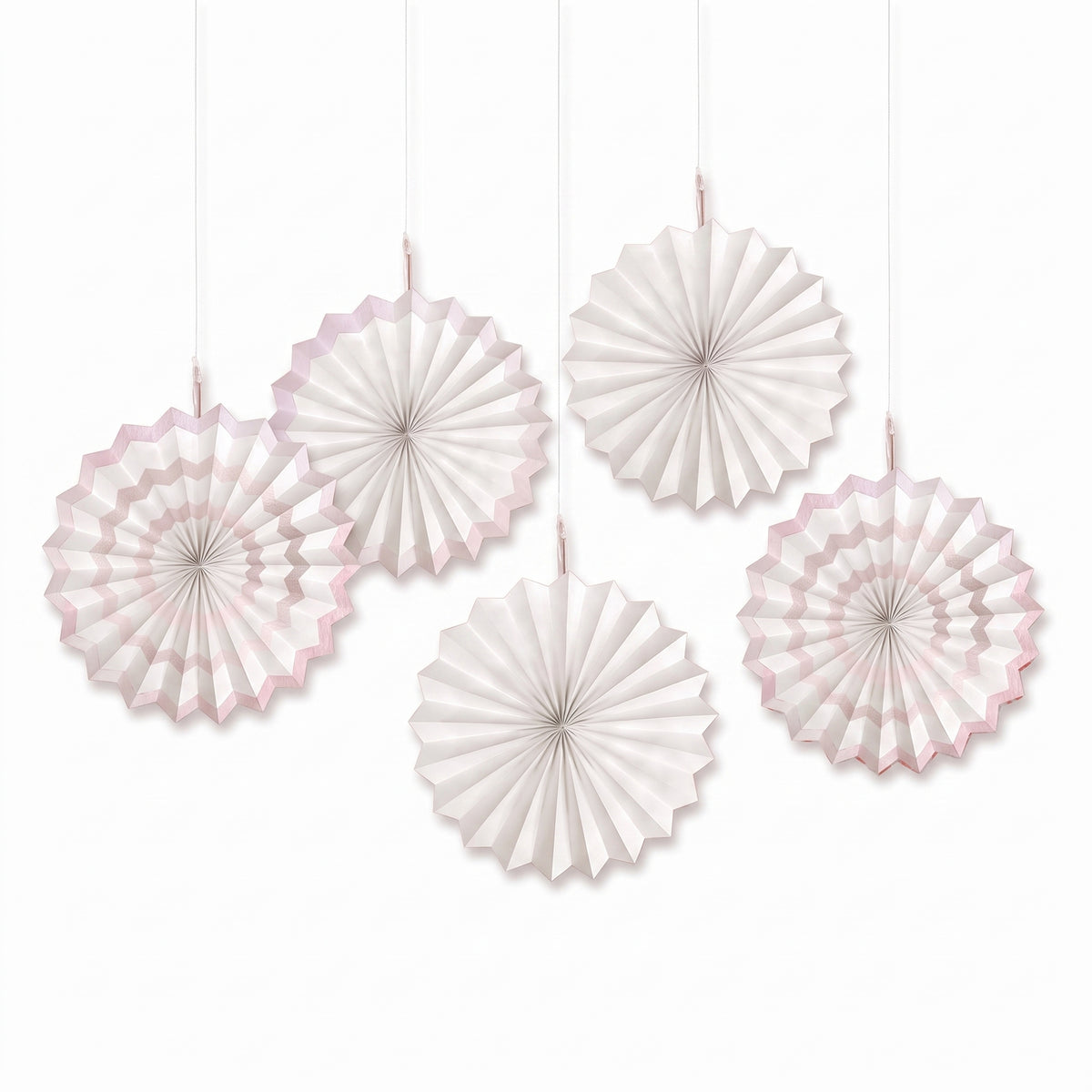 White Paper Fan Decorations, 7-Inch, 5-Pack for Any Occasion
