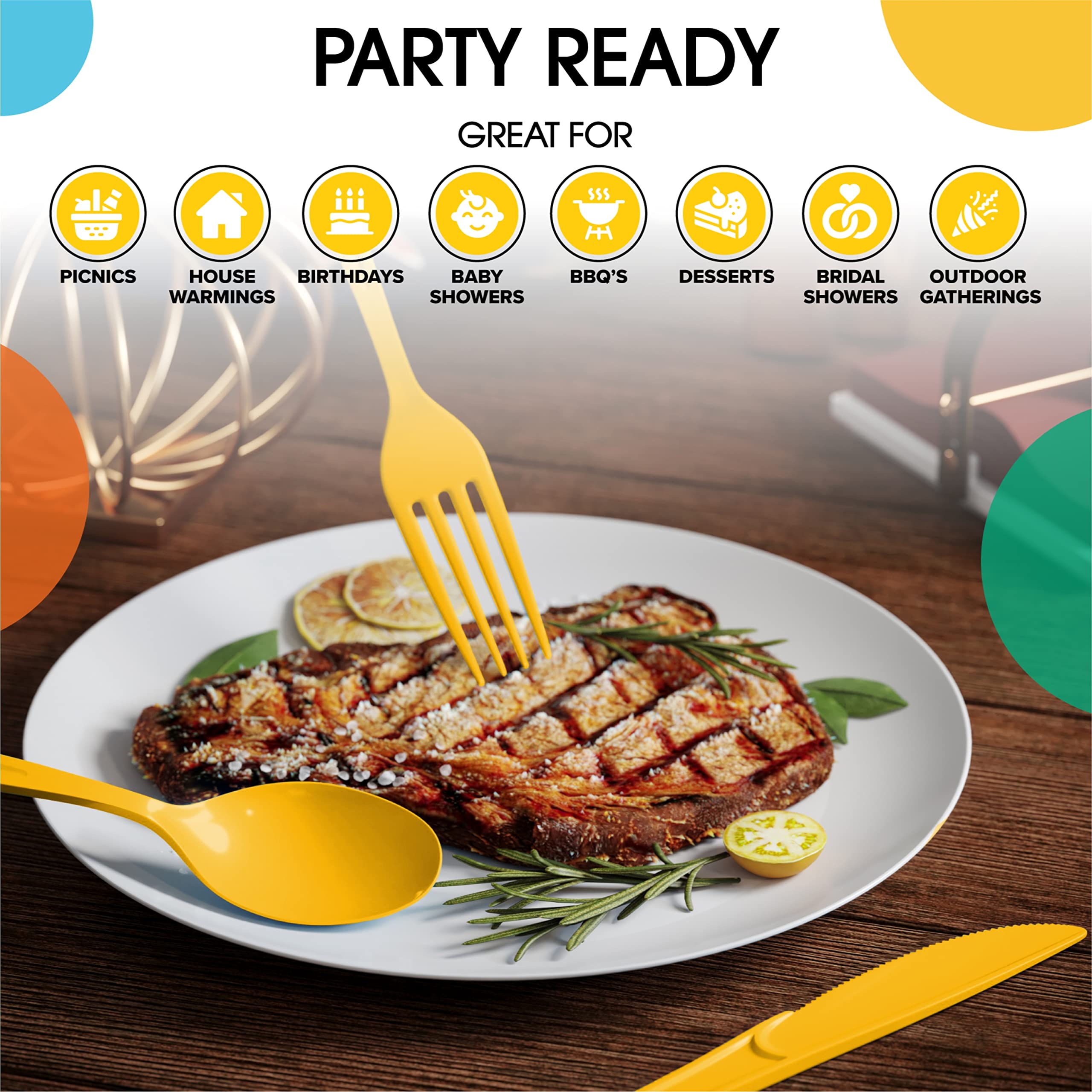 350 Pcs White/Yellow Disposable Tableware Set