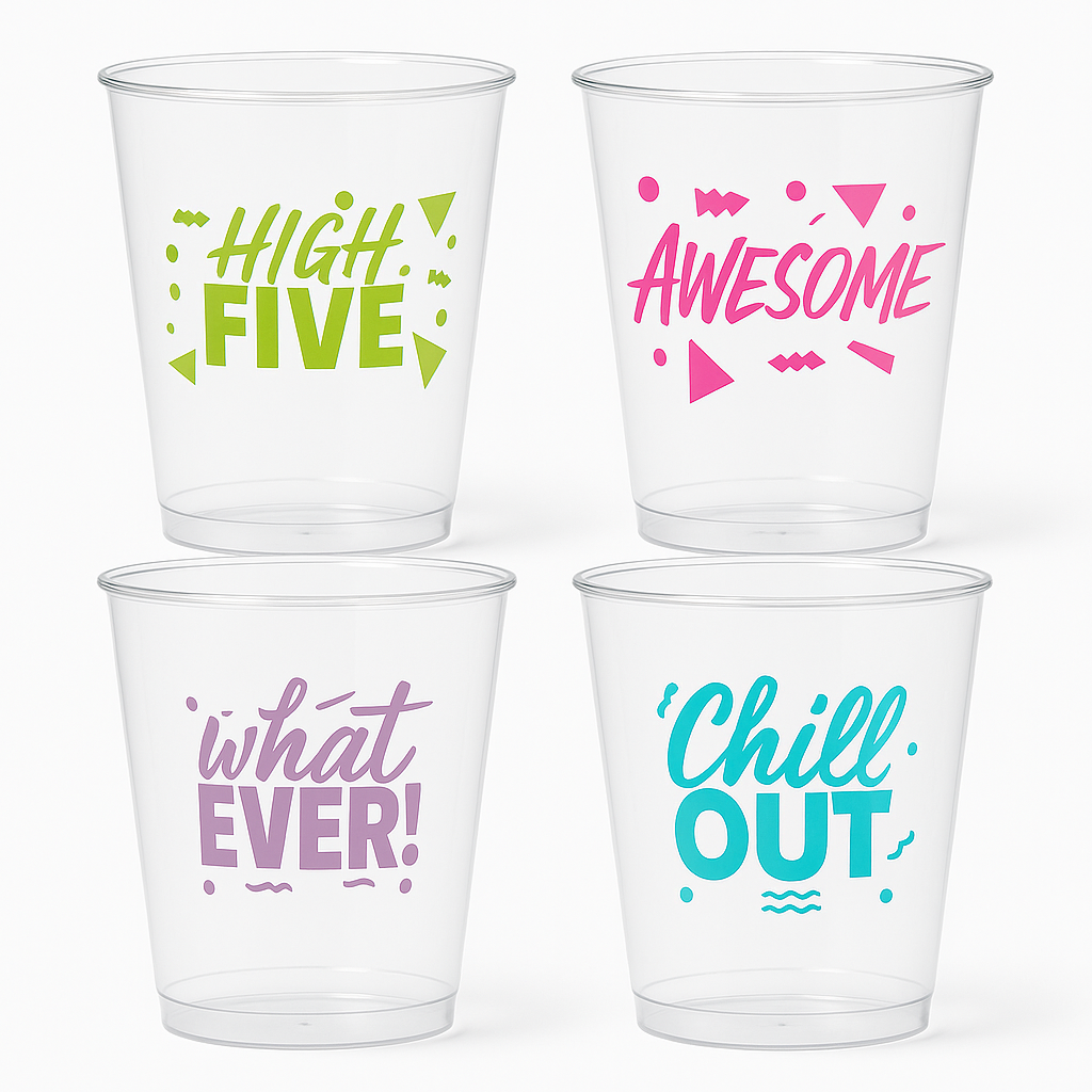 Awesome '80s Metallic Printed Plastic Cups, 10oz, 20 Pack