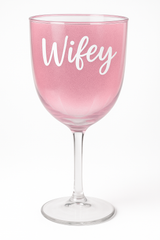 Blush Glitter Wine Goblet - "Wifey" Design, 12 oz