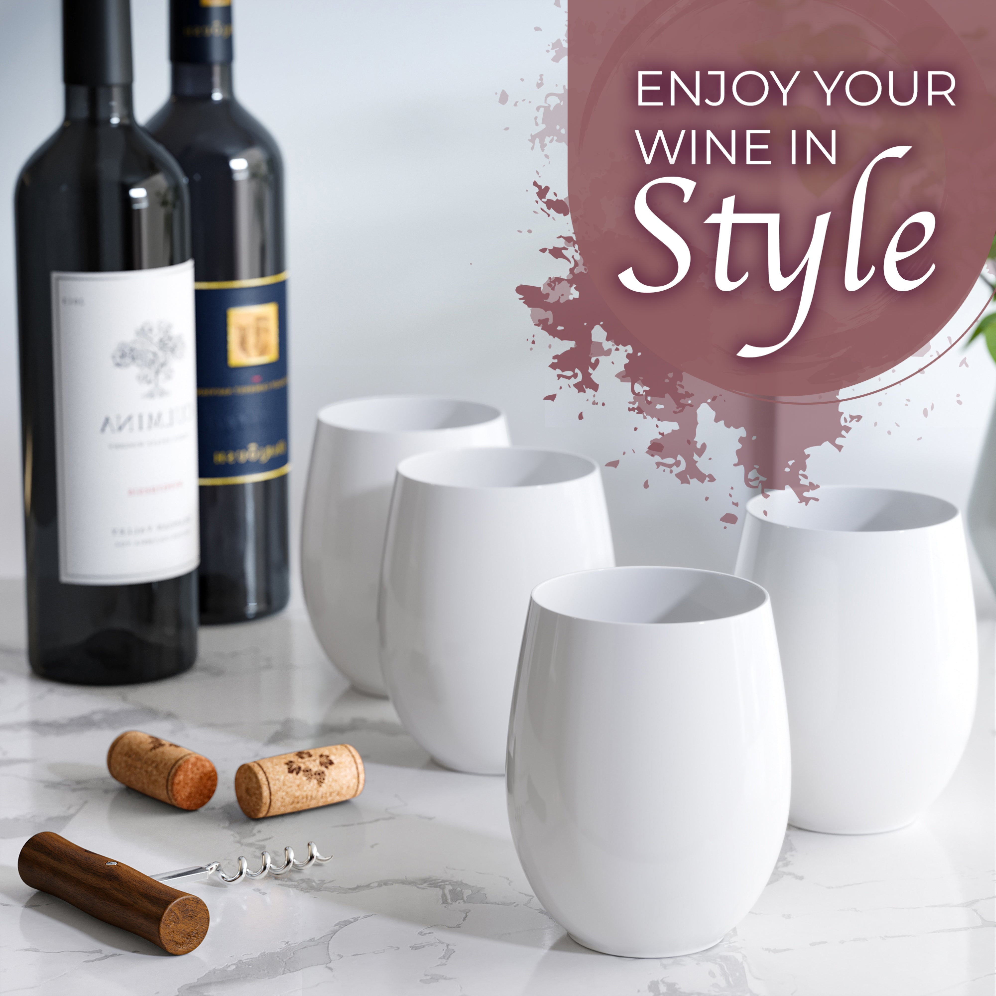 12 Oz. Stemless Wine Tumbler 24 Count | White