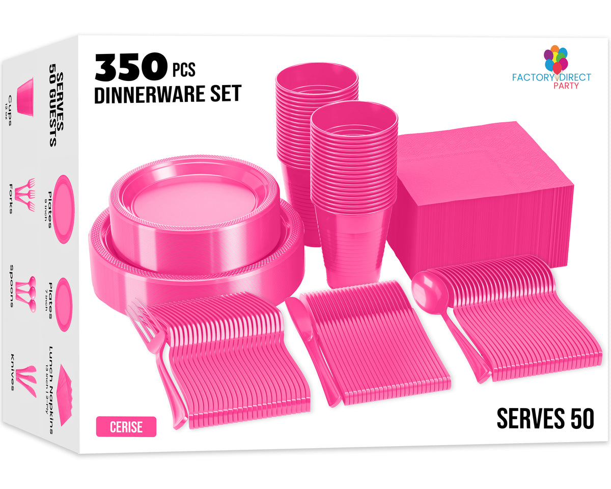 350 Pcs Cerise Plastic Disposable Tableware Set