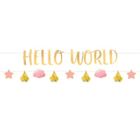 Metallic "Hello World" Baby Shower Banner Kit