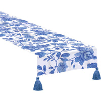 Blue Regency Floral Fabric Table Runner