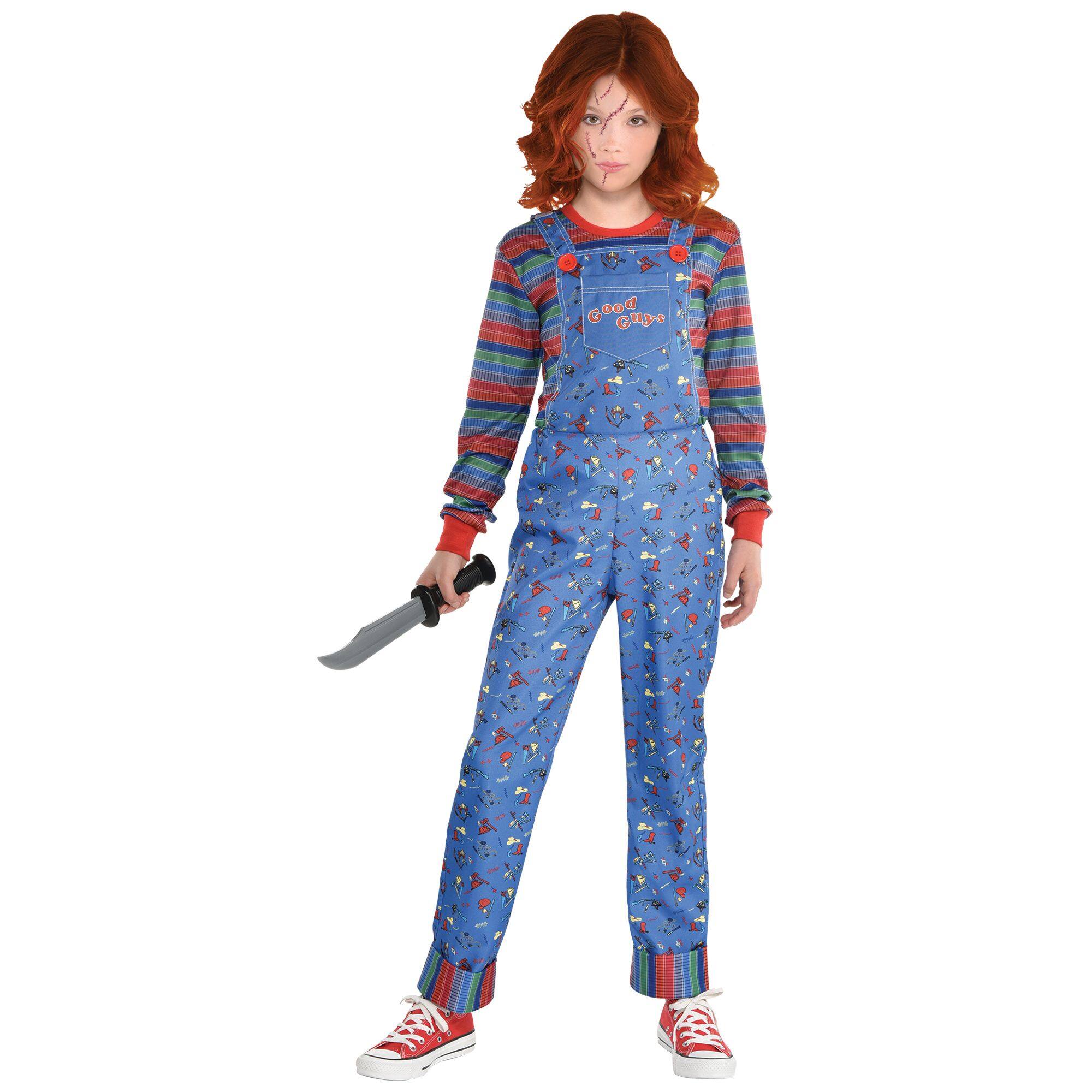 Child's Play Chucky Halloween Costume for Kids - Blue Overalls and Striped Shirt