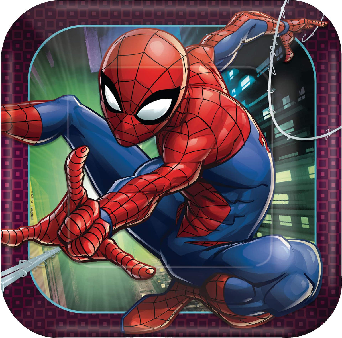 Spider-Man Webbed Wonder Square Paper Plates, 9-Inch, 8-Pack