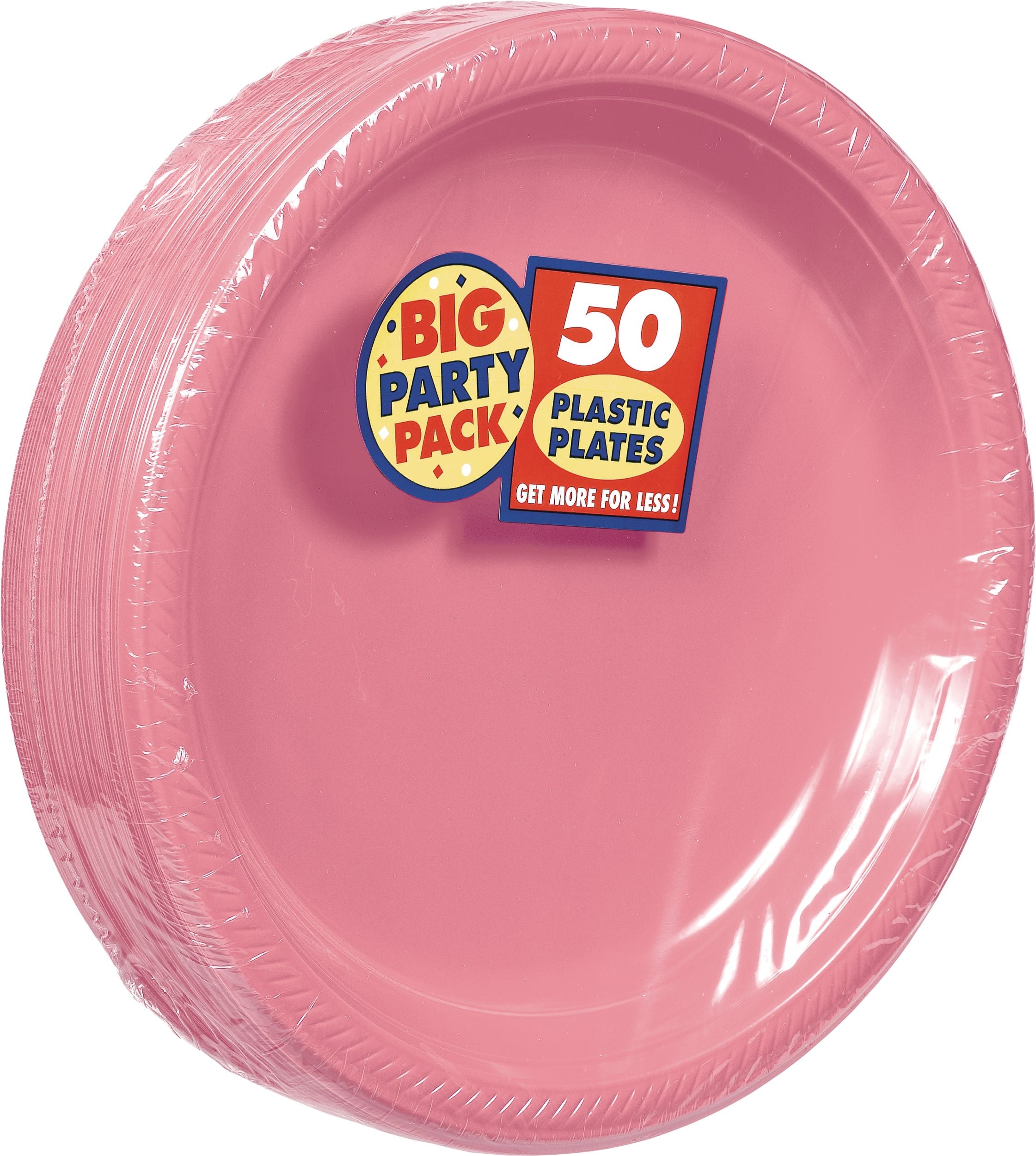 Big Party Pack Pink Plastic Dinner Plates - 50 Pack, 10.25"