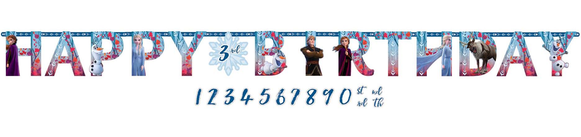 Disney Frozen 2 Customizable Birthday Banner with Anna, Elsa, and Olaf