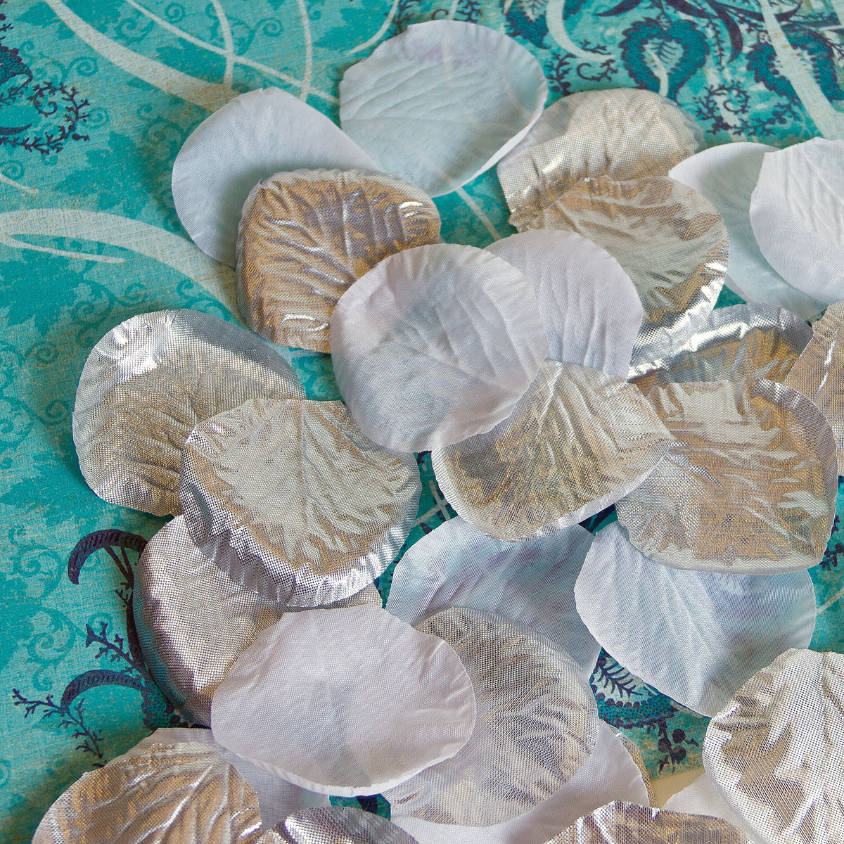 Elegant Silver Fabric Rose Petal Decorations - 300 Pack