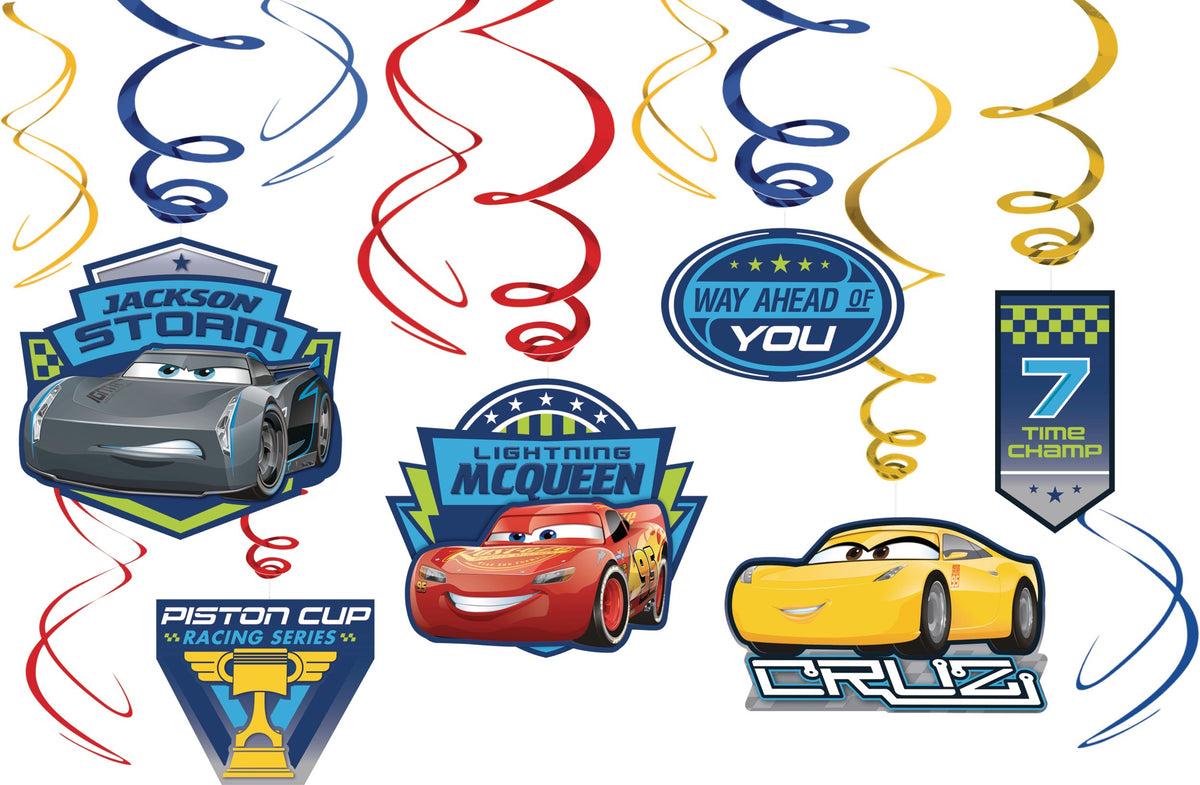 Disney Cars 3 Swirl Birthday Decorations - 12 Piece Set