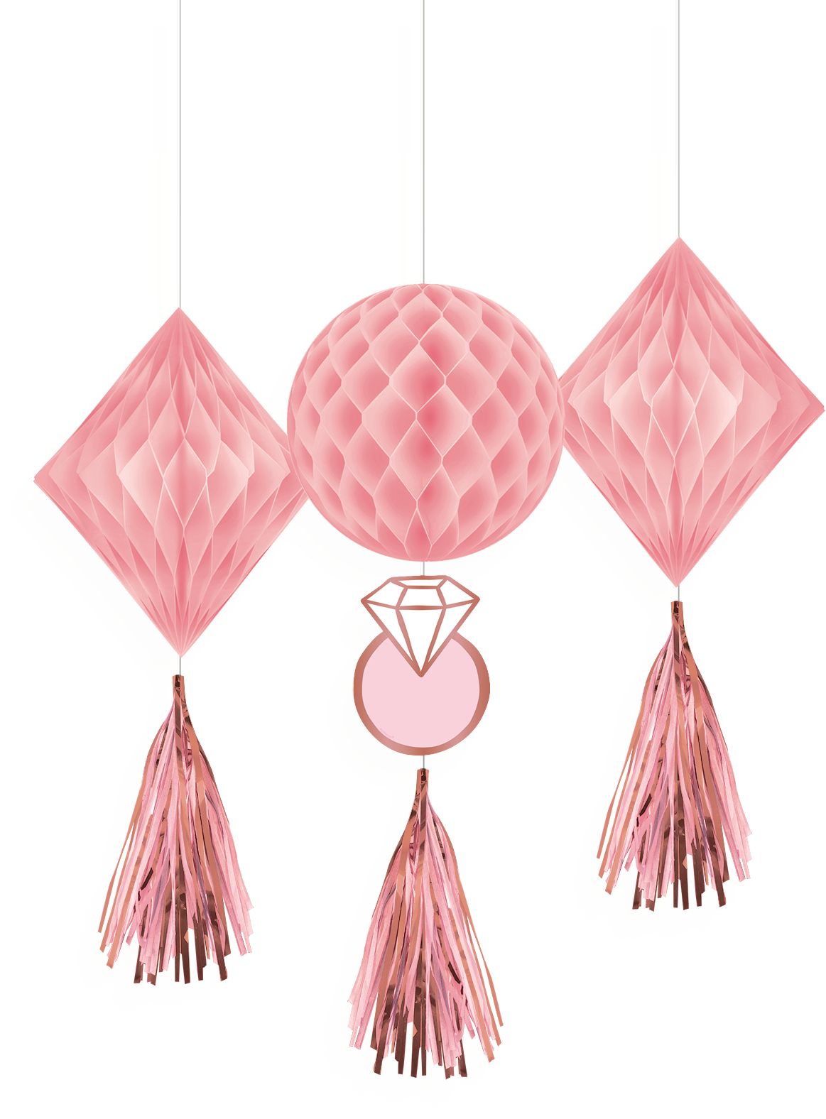 Blush & Rose Gold Honeycomb Wedding Decorations, 3-Piece Set