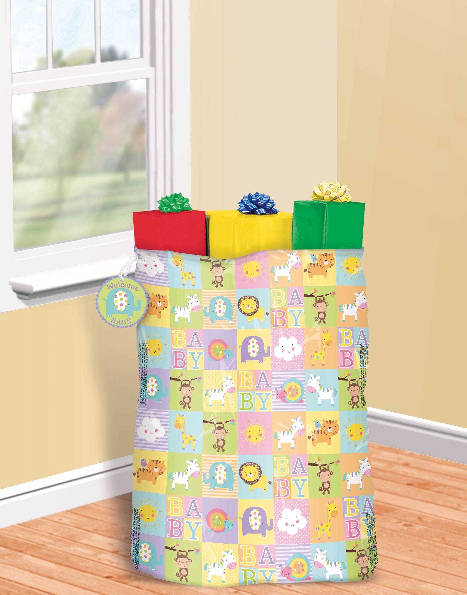 Adorable Animal Baby Shower Gift Sack with "Welcome Baby" Tag  44" x 36"