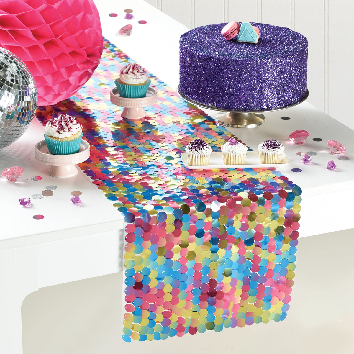 Sparkling Sequin Table Runner - Multicolored, Reusable, 13" x 6'