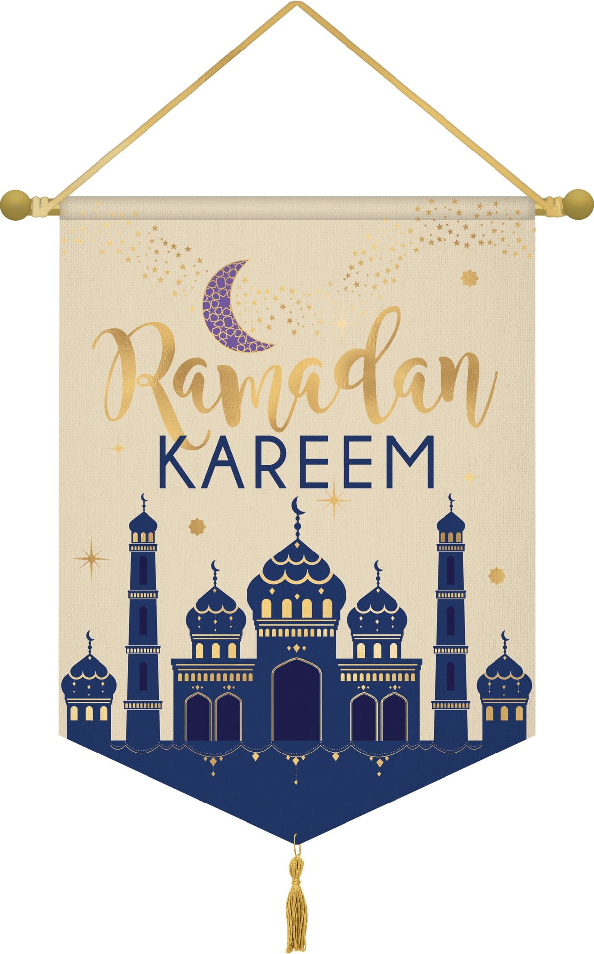 "Ramadan Kareem" Metallic Gold and Blue Canvas Hanging Sign
