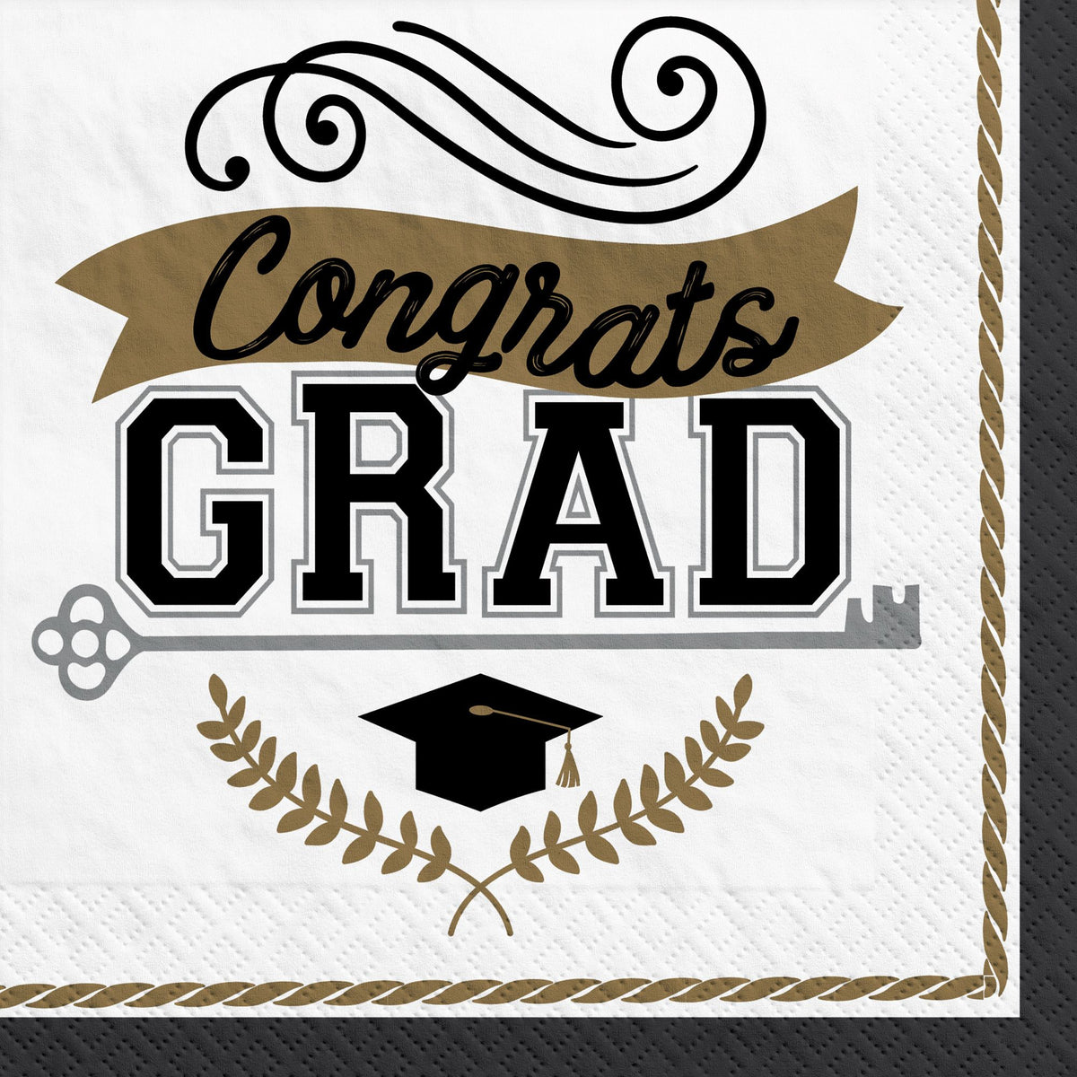 "Congrats Grad" Achievement is Key Beverage Napkins, 5-Inch, 100-Pack